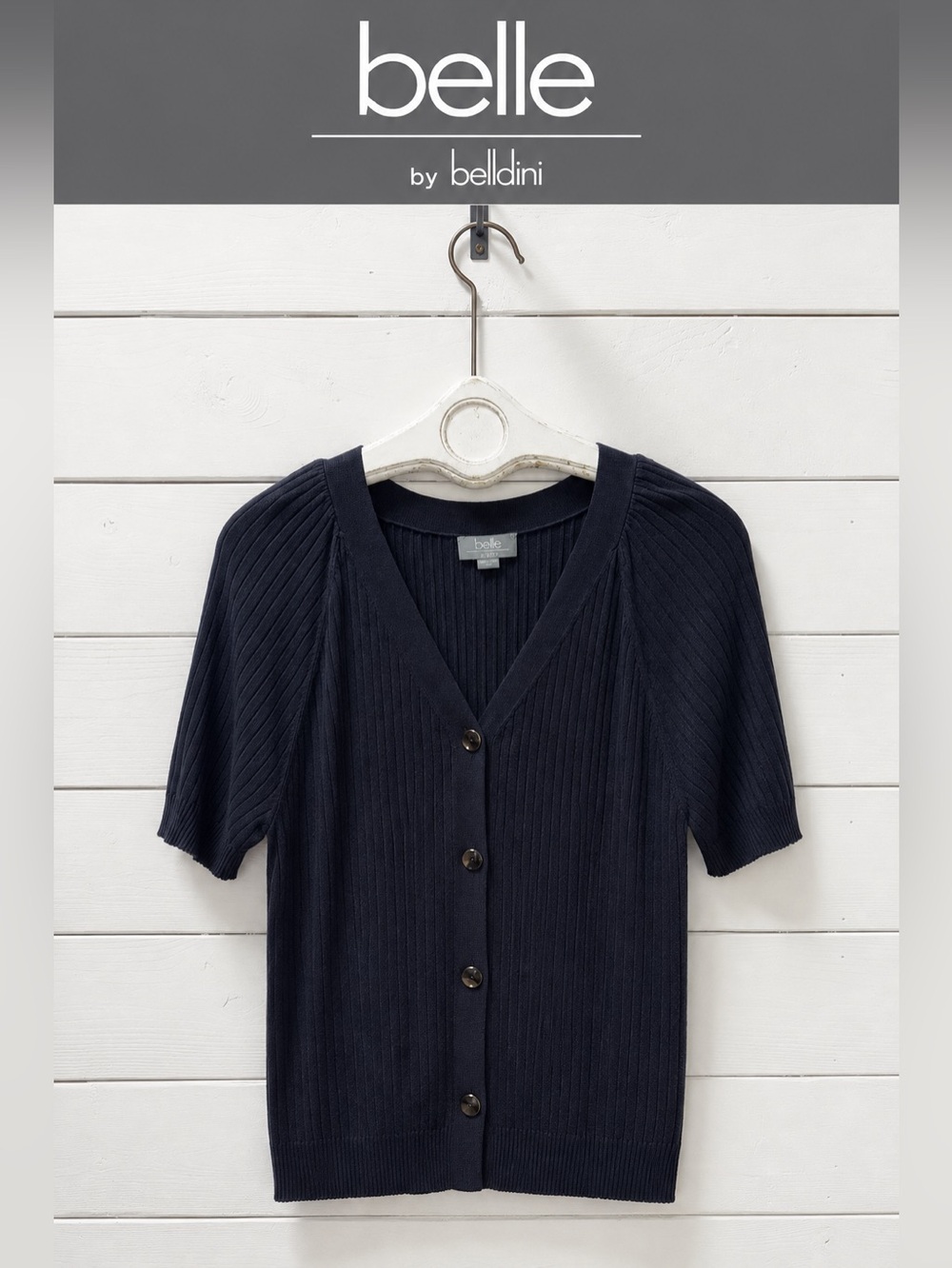 Belle by Belldini Black Ribbed Short-Sleeve Cardigan – Size 3X